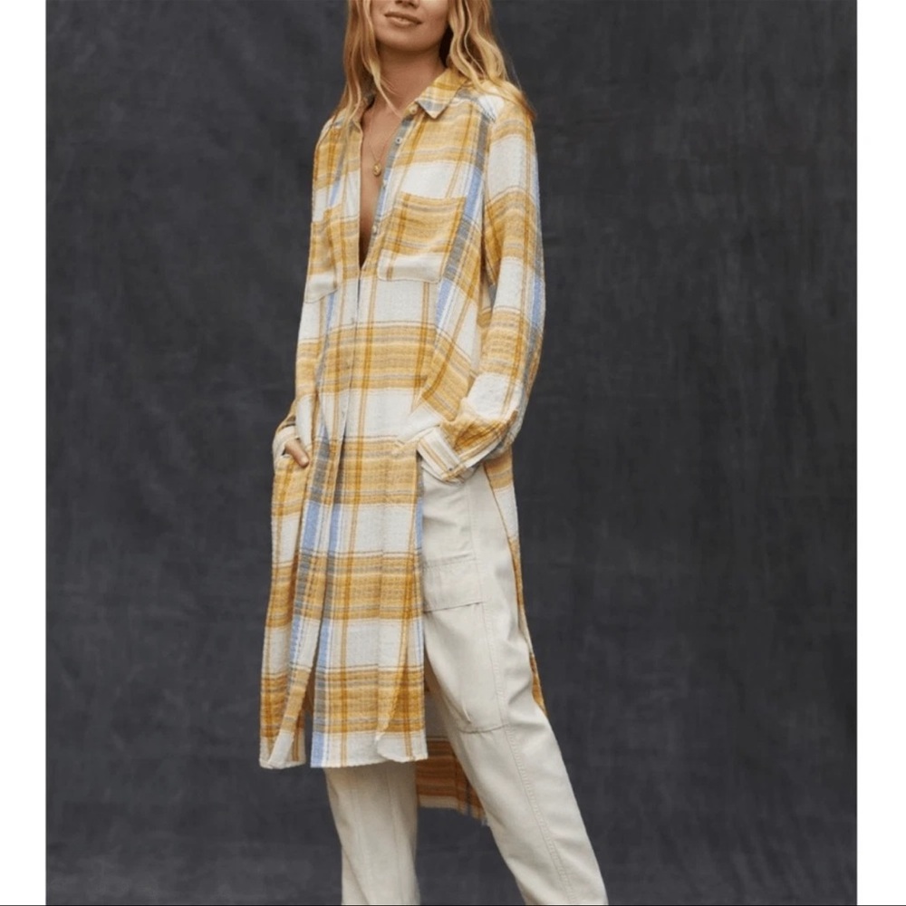 Pilcro for Anthropologie Side-Slit Maxi Tunic Buttondown Neutral Motif textured - Picture 4 of 11